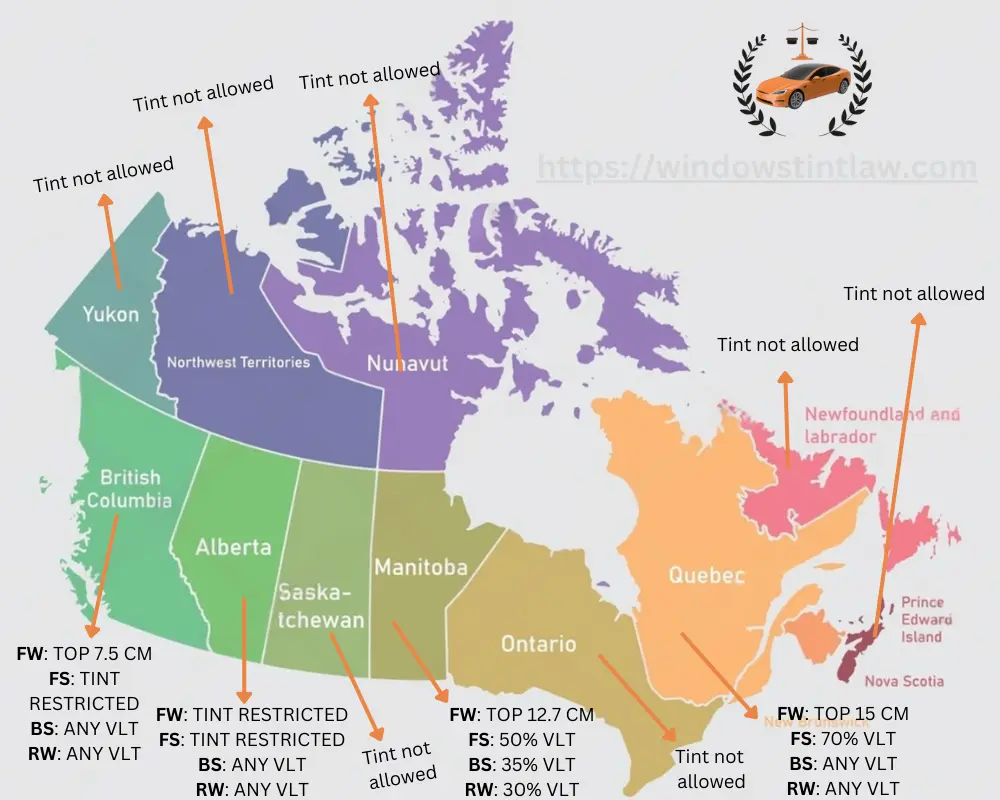 Canada Tint Laws by Province Map